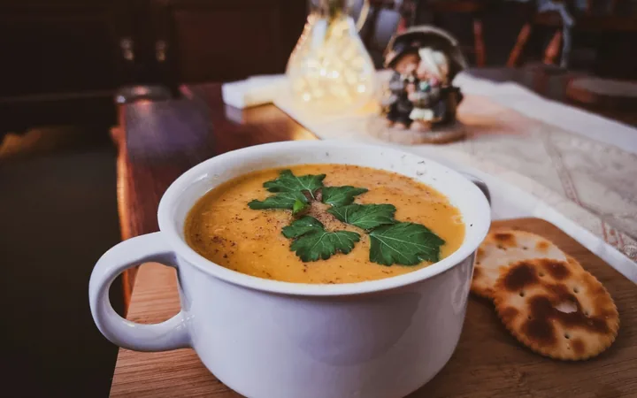 A bowl of freshly prepared soup served at Menwinnion